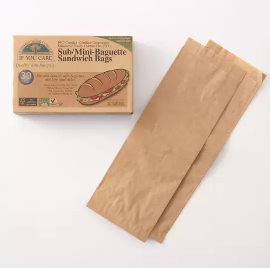 FSC＆コンポスト認証 無漂白サブ/ミニバゲットサンドイッチバッグ（30枚入り)